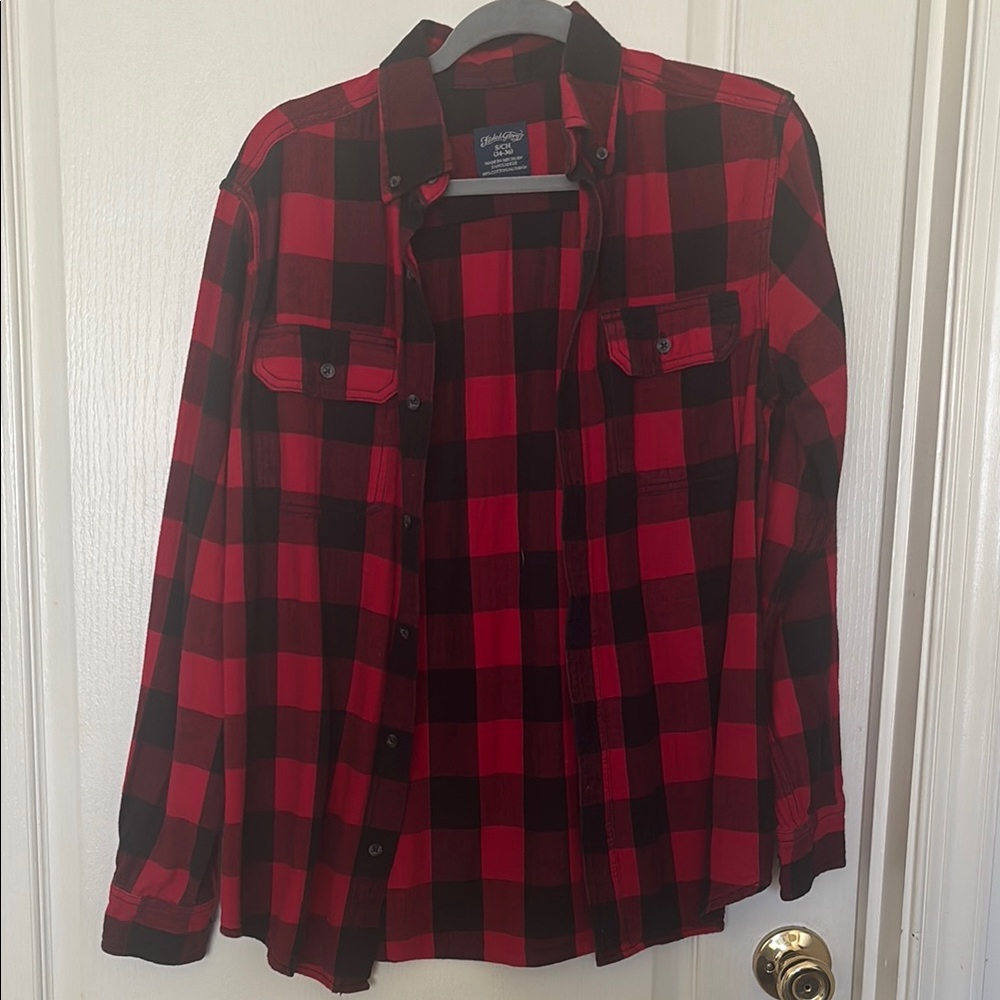 Red and Black Plaid Button-Up Shirt